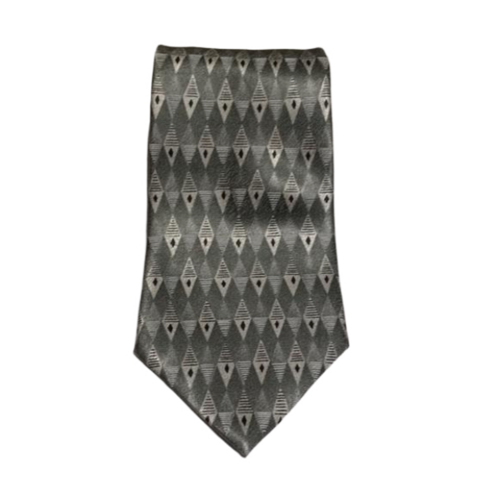 STAFFORD 100% Imported Silk Tie with Gray/Silver/Black Geometrical Pattern